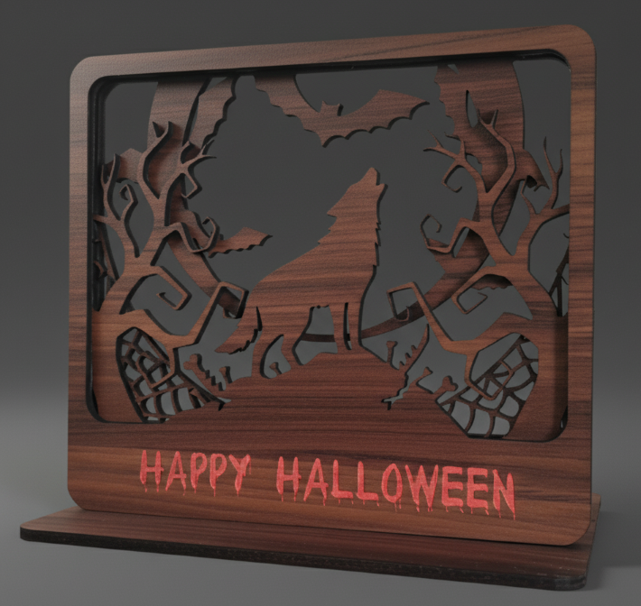 Walnut Wick | 3D Wood Halloween Tealight Display