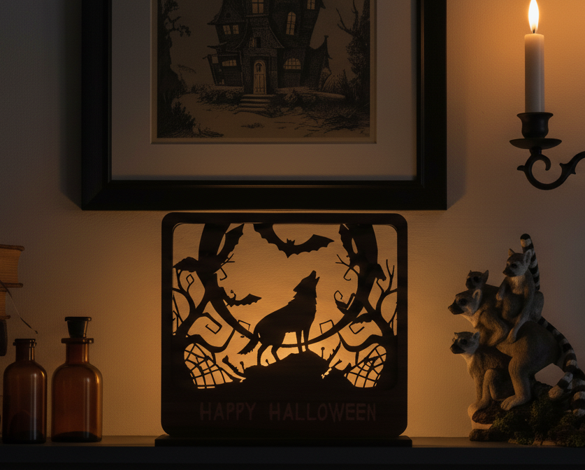Walnut Wick | 3D Wood Halloween Tealight Display